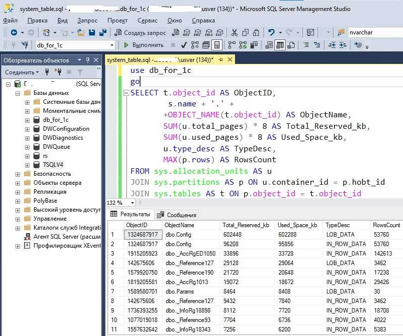 Размер таблицы и его значение