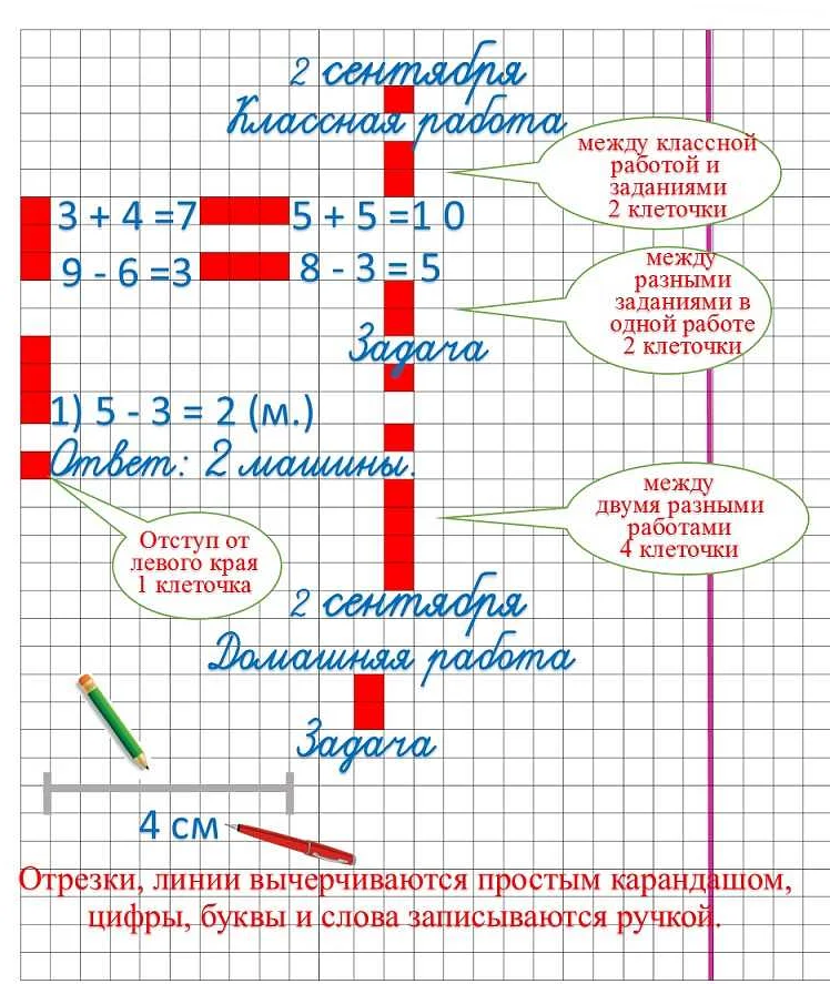 Образец заполнения тетради по математике для 1 класса: советы по ...