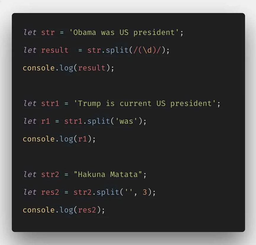 Примеры использования метода split()