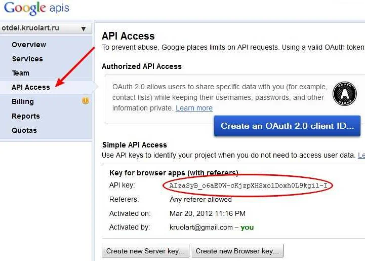 Какой формат ключа используется для различных api?
